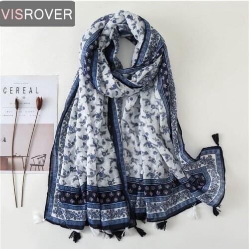 Visrover Ethnic Style Tropical Beach Scarves Flower Big Shawl Floral Printing Scarf Hijab Women Scarfs With Tassel Wholesales