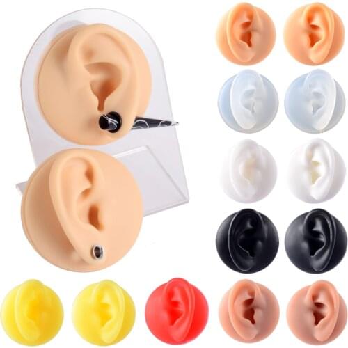 1PC Silicone Ear Model Simulation Soft Body Part Tattoo Piercing Practice Earring Ear Plug Display Tool with Acrylic Stand