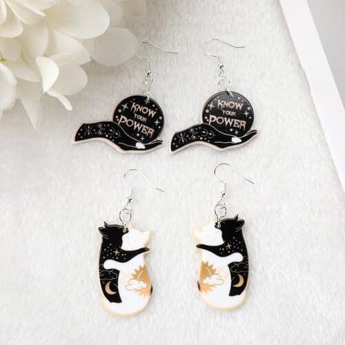1Pair Embrace Cats Drop Earrings Flatback Acrylic Know Your Power Crafts Mysterious Punk Jewelry