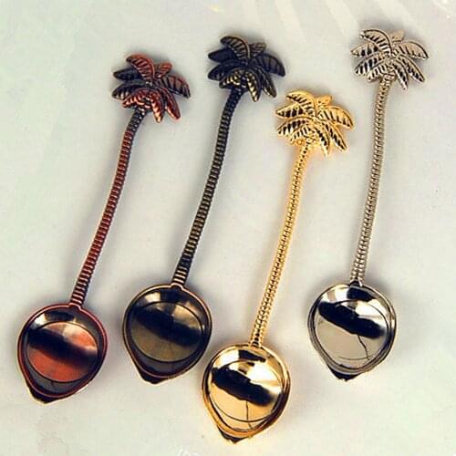 1pc Vintage royal style Coconut Tree Tea Coffee Spoon Ice Cream Mini Dessert Spoon Branches Shape Spoons Gift for Bar Party
