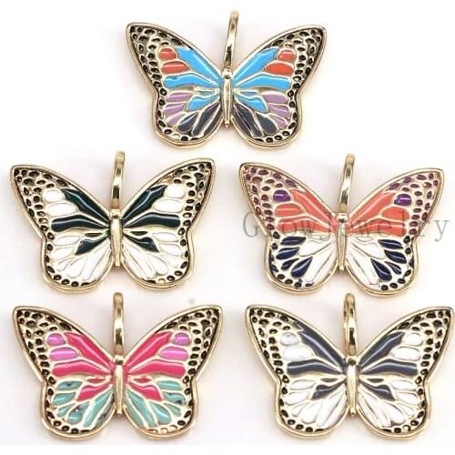 10Pcs,Enamelled Colorful Butterfly Charms Pendants,Enamel Jewelry Fit Necklace Bracelet Making Accessories