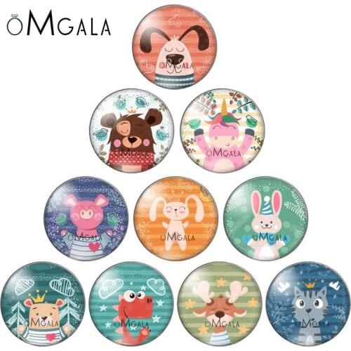 Cartoon Rabbit Bear Cat Dog Animals 10pcs 12mm/14/16/18mm/20mm/25mm Round photo glass cabochon demo flat back Making findings