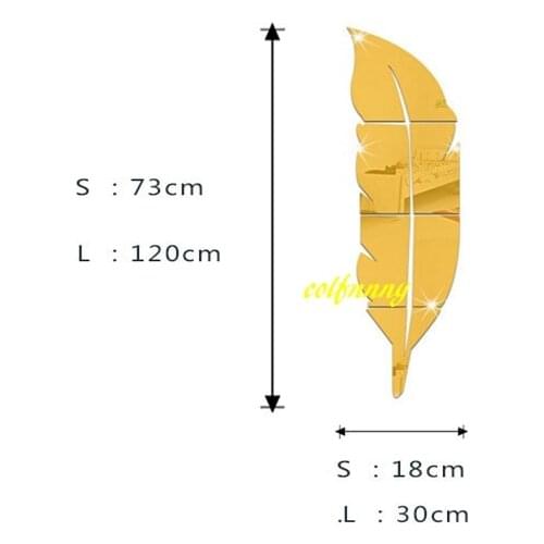 100pcs/lot Large & small size Acrylic Feather mirror wall stickers DIY 3D wall stickers For home decor living room JM013