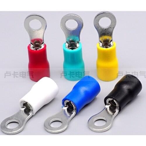 100PCS O-shaped Copper Nose Cold-pressed Terminal RV1.25-3 Round Pre-insulated Terminal Red Copper Material