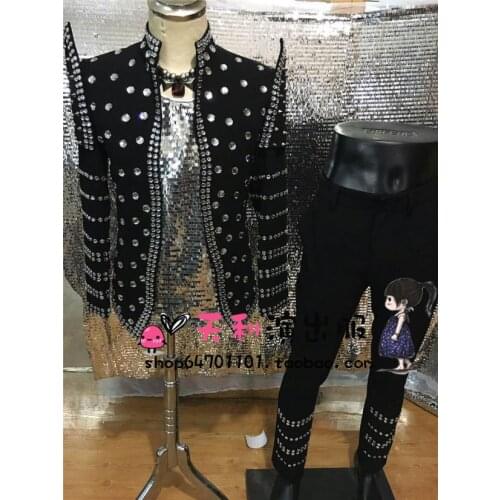 2020 New Men Dj Singer Fashion Personality Light Drill Hand Sewing Suit Male Plus Size Formal Dress Costumes Clothing