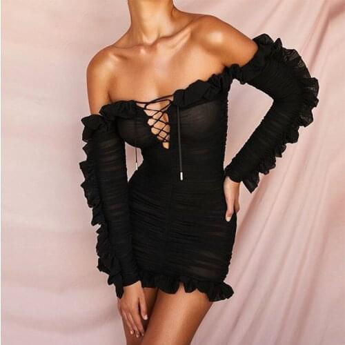 2021 Women Solid Yarn OL Dress Summer Y2K Hollow Out Office Lady Party Dress Sexy Black Clothes Wear Cross Bandage Vestidos