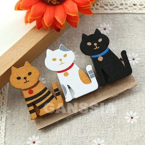 3pcs/set Cat Design Wooden Clips Kawaii Memo Office material Gift Bag Clamp School stationery supplies (ss-1423)