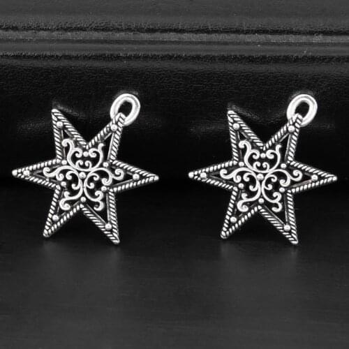 30pcs Silver Color 25x19mm Hexagonal Star Charms Six-Pointed Stars Pendant Fit DIY Jewelry Making Handcrafted Accessories