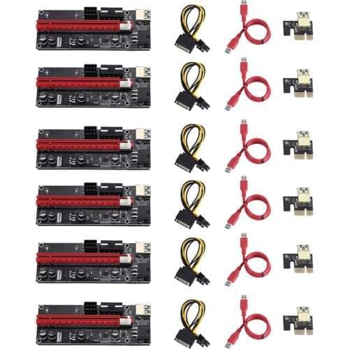 6pcs Newest VER009 USB 3.0 PCI-E Riser VER 009S Express 1X 4x 8x 16x Extender Riser Adapter Card SATA 15pin to 6 pin Power Cable