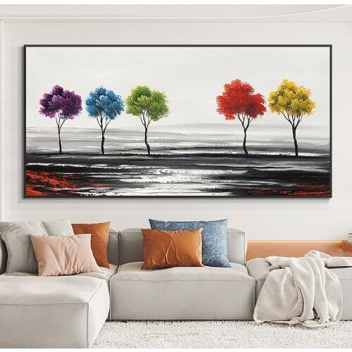 Abstract Colorful Trees Painting 100% Hand Painted Oil Painting Handmade Beautiful Colors Abstract Landscape Trees Oil Paintings