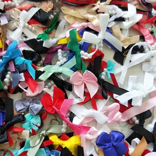 100pcs/lot Random Mix Colors Satin Ribbon Bows Small Bow Ties DIY Sewing Accessories Handmade Ornaments Candy Box Decoration