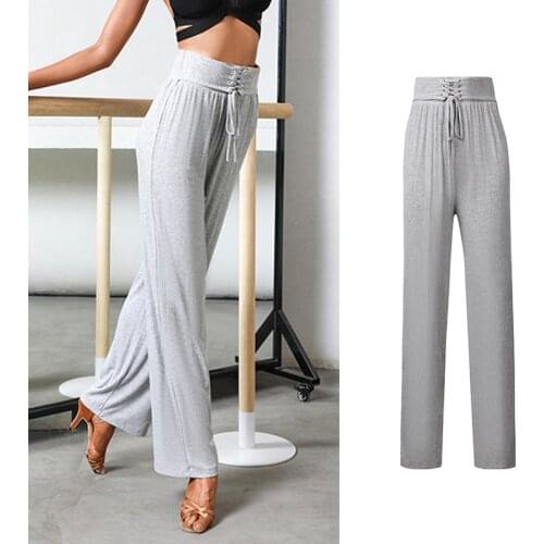 Latin Dance Pants Women Elastic High Waist Girdle Loose Latin Practice Trousers Rumba Modern Dance Clothes Adult Slacks DNV15013