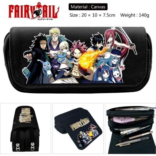 Fairy Tail Cartoon Pencil Case Wallet Double Zippers School Supplies Stationery Boys Girls Gifts