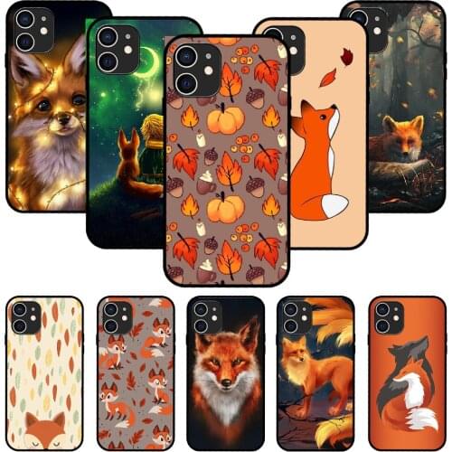 For iPhone 11 12 8 Plus Mini Pro X XR XS Max 4 5 7 6 6S 8 SE Phone Case Black Cover Prime Tpu Funda Art Shell Animal The Fox