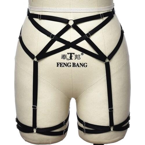 Black High Waist Wedding Garter Elastic Body Harness Belt Gothic Sexy Body Cage Punk Hollow Bondage Stockings Leg Harness Garter