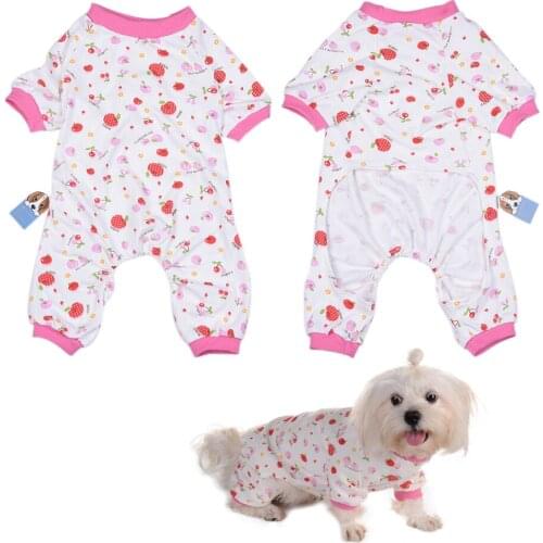 Dog Soft Cotton Jumpsuit Cherry Pattern Pet Overall Pajamas Pink Apparel Clothing For Small Pet Dogs Cats