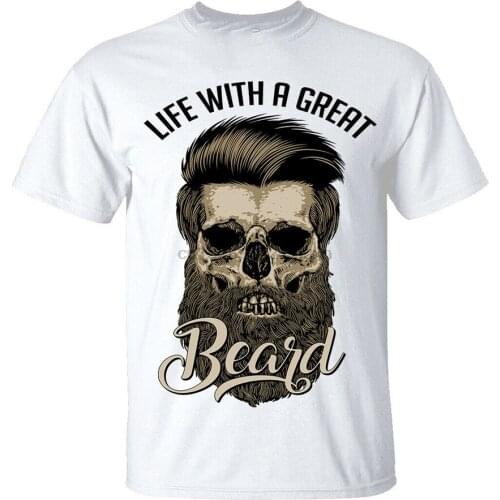 Vita Con Una Ottimo Barba T-Shirt Uomo Teschio Hipster Barbiere Barbe Bianco Loose Size Tee Shirt
