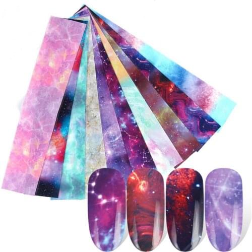 Starry Sky Holographic Nail Foil Transfer Set Decal for Nails art Stickers Mix Design DIY Salon Decoration Wraps Manicure