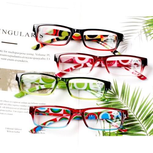 4 Pairs Fashion Rectangle Reading Glasses Female Hinge Printing Temple Reader Plastic Glasses Frame