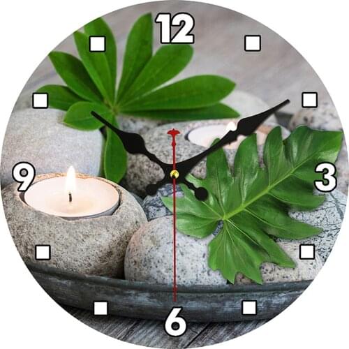 Hipster Zen Stone and Candle Silent Wooden Wall Clock Non Ticking Silent Wall Decor For Home Office School Study room