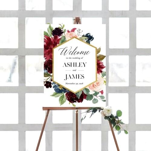 Custom Welcome Wedding Sign Floral Print Welcome To Our Wedding Rustic Welcome Sign Wedding Burgundy Printable Welcome Sign
