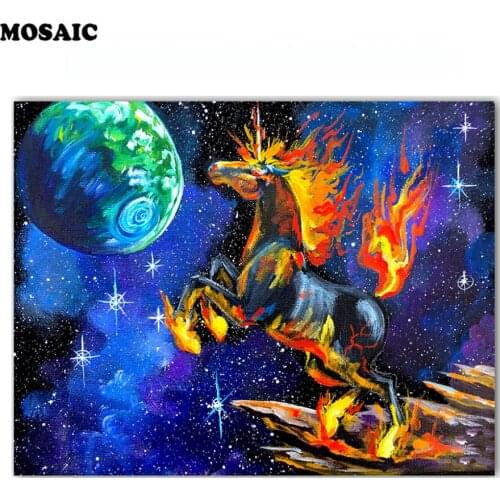 Full Square drill 5D DIY Diamond embroidery landscape Space planet and horse Diamond Painting Cross Stitch Rhinestone Mosaic