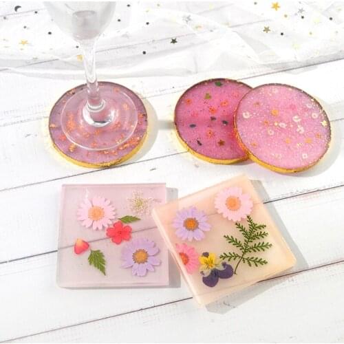 2Pcs Round Square Coaster Resin Mold Kit Geode Agate Resin Coaster Molds Glossy Coaster Cup Mats Molds Resin Craft Tools