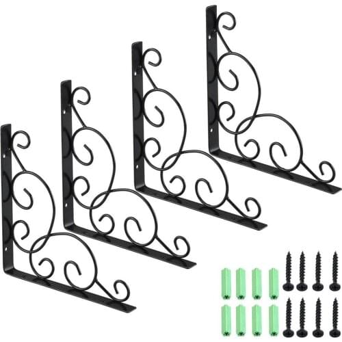 Shelf Brackets Wall Mounted Floral Shelf Black Brackets Storage Board Support Frame Iron Metal Tripod