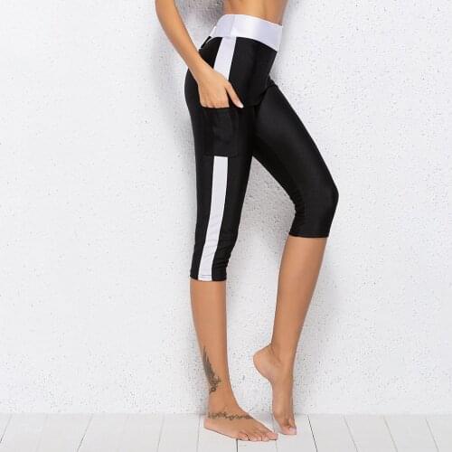 Women Pants Compression Trousers Fitness Thin Short Leggings Summer Pants Side Pants Elastic Stretch Mid-Calf Leggings