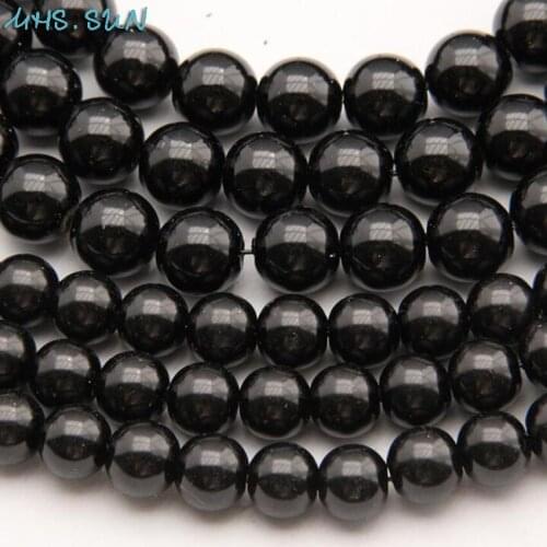 MHS.SUN 3MM-16MM Black Glass Pearls Round Imitation Pearl For Jewelry Making Loose Spacer Beads Hand Craft Garment Decoration
