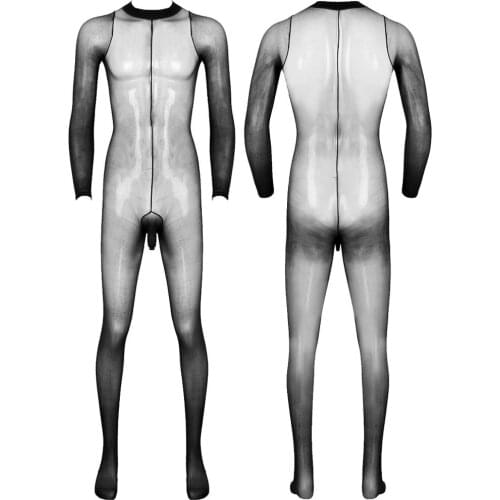 Men Erotic See Through Sheer Open Penis Sheath Stretchy Full Body Sexy Lingerie Bodysuits Pantyhose Full Bodystockings Nightwear