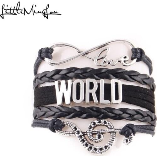 Little MingLou Infinity love world music Bracelet note charm leather wrap men bracelets & bangles for women jewelry friend gift