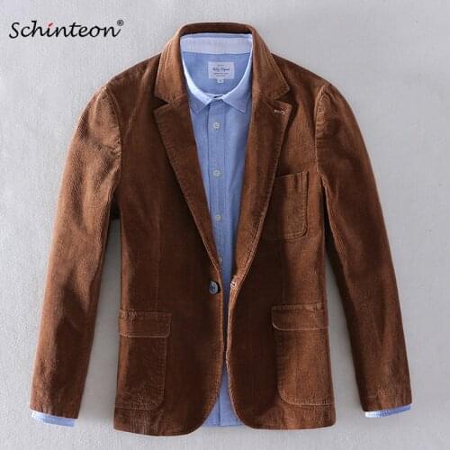 Schinteon Men Corduary Blazer Jacket Slim Autumn Outwear Casual High Quality Party Wedding Clothing New