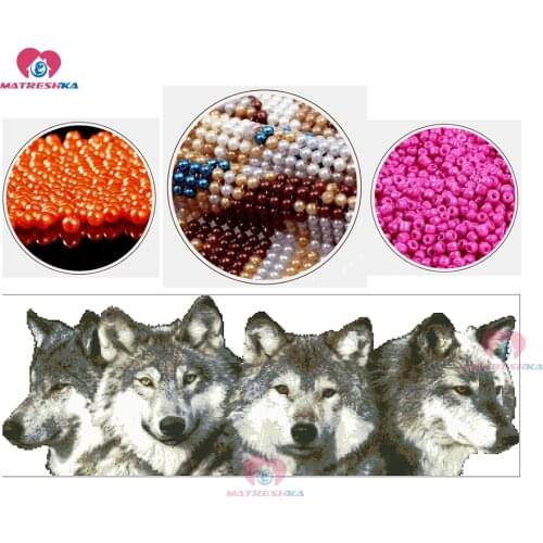 Diy 3d cross stitch beaded cross stitch wolf group beadwork home decor crafts needlework accessories pearl part beads embroidery