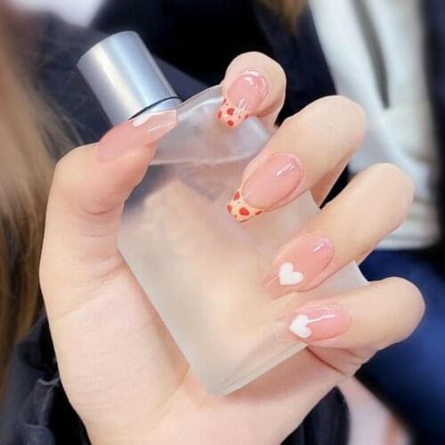 24pcs Fake Nails With Glue Leopard Heart Printed Type Paragraph Fashion Removable Manicure False Nail Press On Designs For Girls