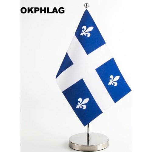 QUEBEC table desk Flag with silver flagpole base country banners 14*21CM for Office House Party KS-0223
