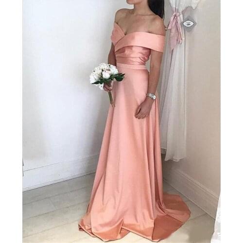 Newest Simple Satin V Neck Off Shoulder Prom Dresses Long Evening Dresses 2019 vestidos de fiesta