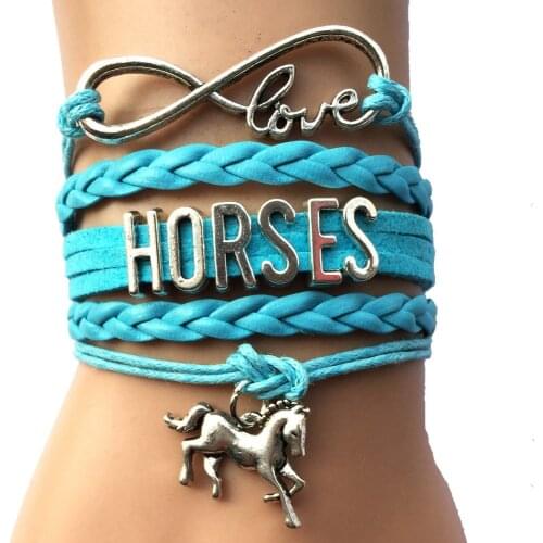 Drop Shipping Infinity Love Horses Bracelet Horse Charm- Custom Sports Friendship Leather Strap Gift