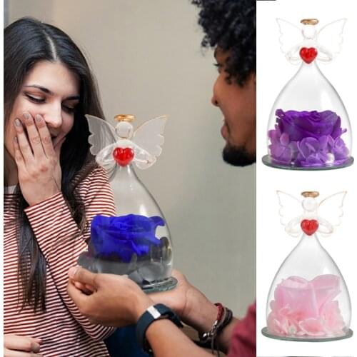 Gift for Girlfriend Forever Rose In Angel Glass Cover Eternal Flowers Home Decor Gifts for Wedding Birthday Valentine Day