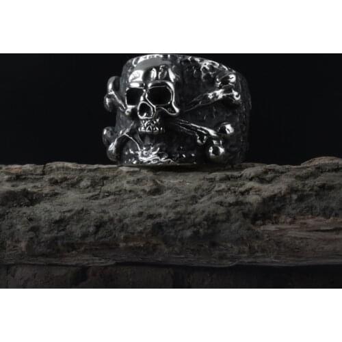 Halloween Gift Mens Vintage Crossbones Skull Stainless Steel Ring Fine Detail Punk Rock Biker Jewelry For Man Finger Anel OSR430