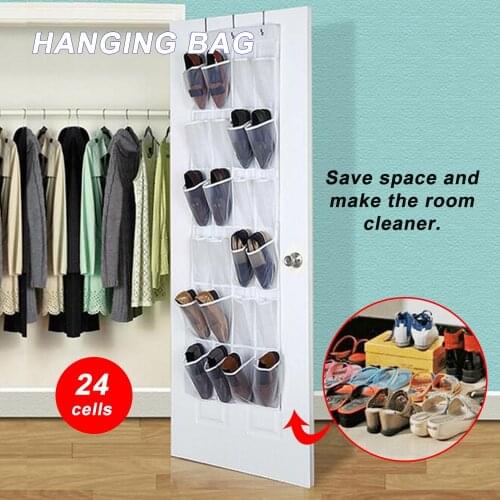 24 Grids Pockets Over Door Hanging Shoe Rack Shelf Bedroom Shoes Storage Bag Space Saver Organiser Holder Wall Bags 3