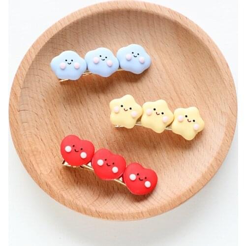 Simple Cute Blue Red Acrylic Star Love Cloud Hairpin Matte Smooth Irregular Geometric Duckbill Clip for Women Gifts Jewelry