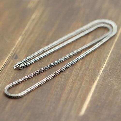 Retro Thai Silver Square Snake Bone Chain Retro Hand-woven Foxtail Sweater Chain Sterling Silver 925 Whip Chain Men And Women