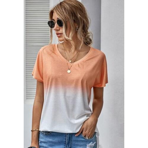 Printed Side Split Tunic Juniors Tops Dressy Basic Tees Classic Womens Gradient Tops Short Sleeve V Neck Tee T Shirt