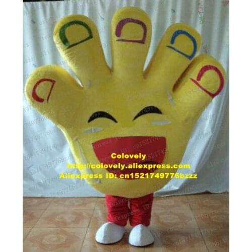 Happy Yellow Hand Palm Hand Manus Mascot Costume Adult Size With Colourful Square Fingernails Fat Cylinder Fingers No.6654 FS