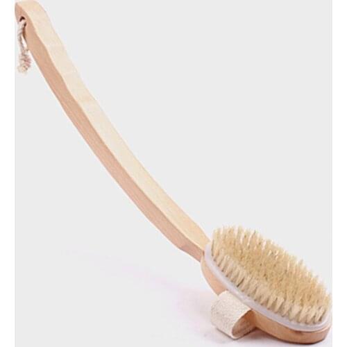 High Quality Boar Bristles Bath Brush Dry Skin Body Brush with Removable Bent Wood Handle Dry Skin Body Brush LX8334