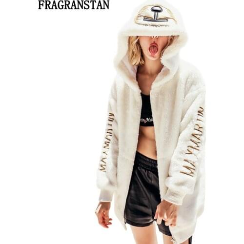 2021 Female New Thick Warm Hooded Fur Coat Women Fashion Letter Embroidery High Quality Casual Outerwear Plus Size Jacket JQ492