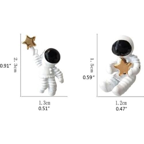 Cute Asymmetric Space 925 Silver Plated Astronauts Stud Earrings Women Fashion Jewelry E56A