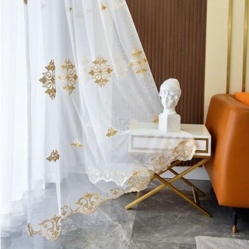 Modern and Simple Embroidered Window Screens In Two Colors European Curtain Cloth with Yarn for Living Room and Bedroom