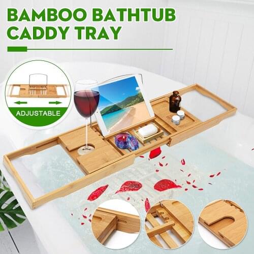 Extendable Bathroom Shelf Bathtub Tray Shower Caddy Bamboo Bath Tub Rack Towel Wine Book Holder Storage Organization Accessories